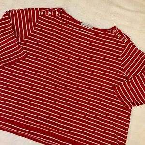 Signature Collection Women’s 3X Red White Nautical Stripe 3/4 Sleeve Shirt EUC
